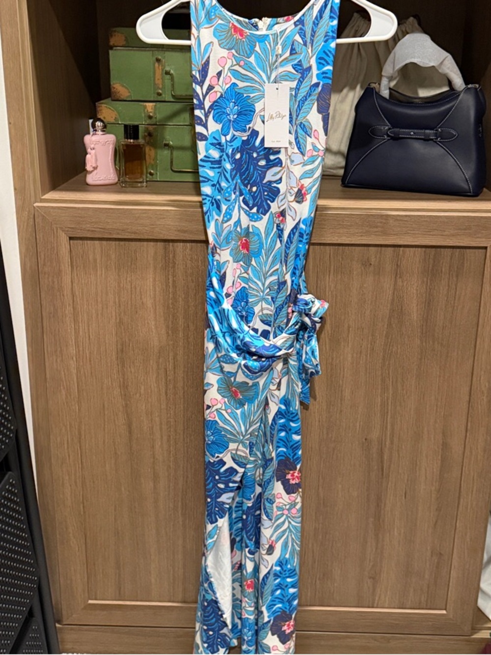 Lilly Pulitzer Blue, Aqua & Pink Floral Womens Dress with Side Tie